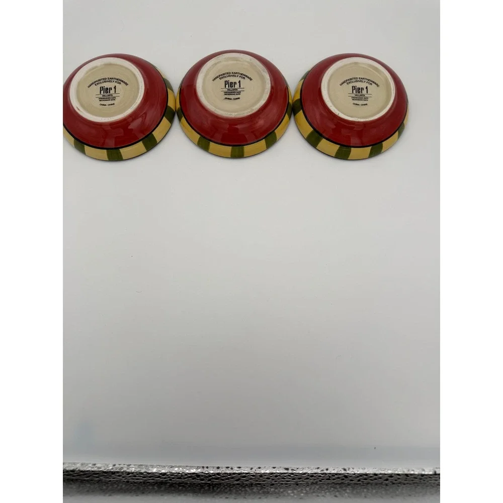 Pier 1 Vallarta Dipping Bowls Set of 3 Hand Painted Earthenware Floral Striped